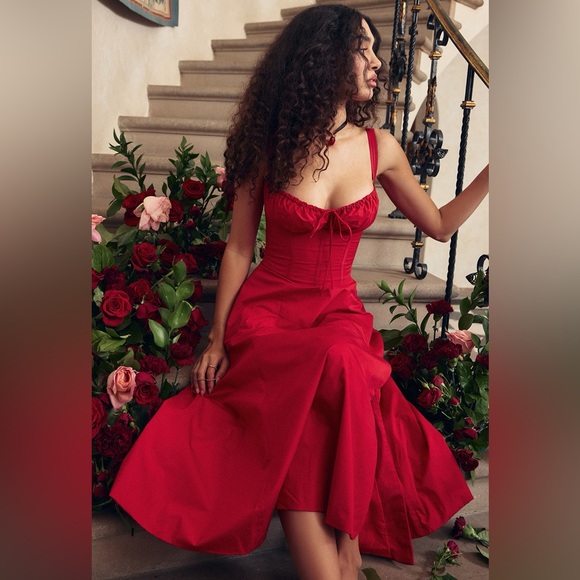 House of CB Carmen red Rose Bustier Vibrant Red Midi Dress size small plus cup - Picture 12 of 14